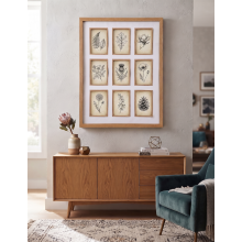 9 Collage Oak Wall Mount Inlay Photo Frame 63x48Cm