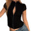 Damesshirt met kraag en geribbeld kintted Bluses-Zwarte L 1