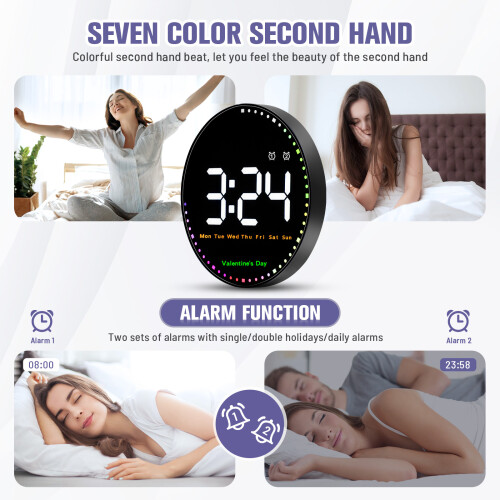 10" Digital Wall Clock Digital Clock, Wall Clock with Colorful Light, Remote Large Digital Wall Clock With Date/Day/Temp/Timer/Countdown/2 Alarms 2