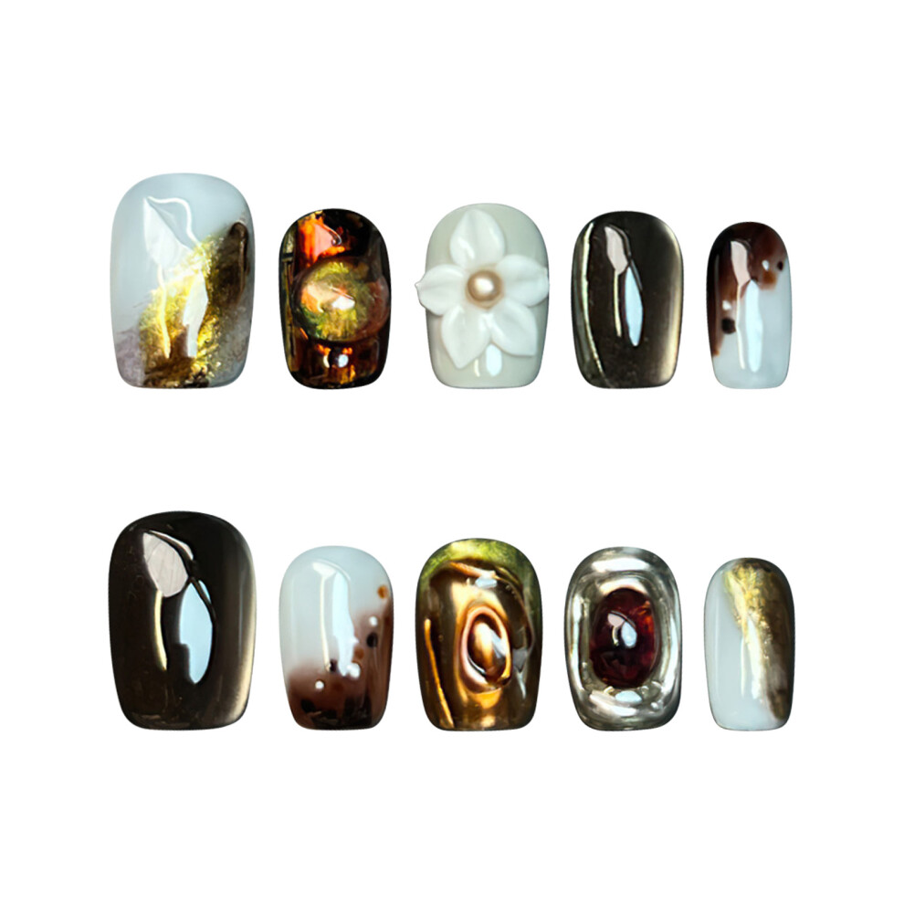 Bright-Home (Xs) 10Pcs Glossy Fake Nails With Flash Cat Eyes Sweet & Charming Reusable False Nails For Stage Performance Wear