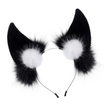 Bandeau d'oreille de chat en fourrure pour-Noir et blanc