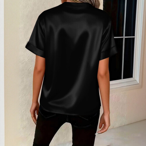 Women's short-sleeved  shirt, V-neck pullover,-Dark Red M 1