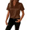Damen-Kurzarmshirt, Pullover mit V-Ausschnitt,-Dunkelbraun M 1