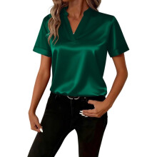 Damen-Kurzarmshirt, Pullover mit V-Ausschnitt, lässiges-Grün M