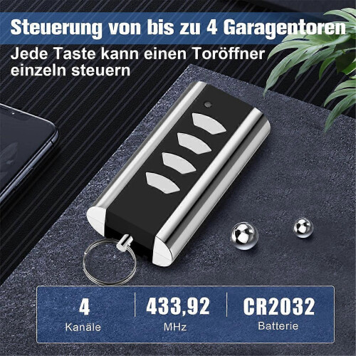 Télécommande de garage à code tournant 433.92 compatible avec les modèles RCU 433-4K, RCU 433-2K et EA433 2KM