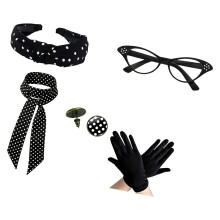 1950S Outfits 50S Costumes Accessories Set-Black 5 piece set