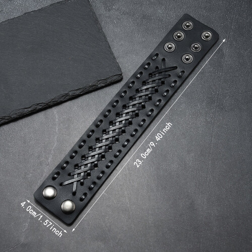 Schwarzes Lederarmband mit geometrischem Muster, verstellbare 2