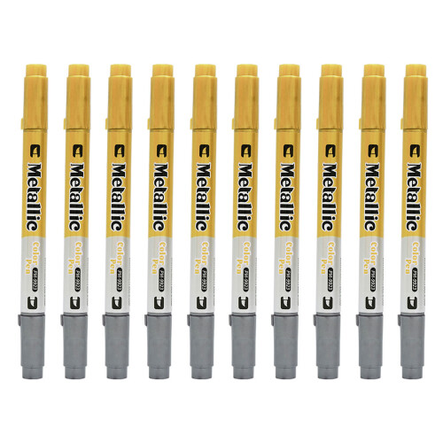 Doppelseitiger Pinselstift Gold Silber Metallic-10 Stöcke