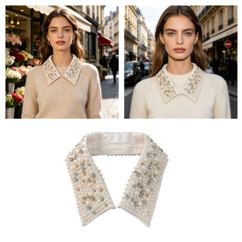 False Collar Casual Decorative Strass Collar Elegant Half Shirt 2