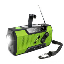 Noodweerradio, draagbare buitenradio met handslinger, op zonne-energie, AM/FM, SOS-alarm, LED-leeslamp, groene zaklamp