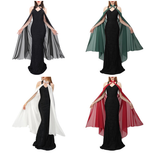 Romantics A Line Chiffon Cape With Halter Neck Design-Red 130cm 1