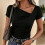 Fashionable Tee with Creative Asymmetrical Ruffle Thin-Black L 6