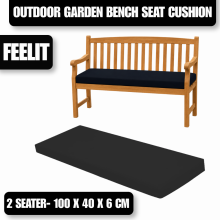 (2 seater- 100 x 40 x 6 cm) Black Replacement Outdoor Bench Cushion Black Thick Garden Seat Pad