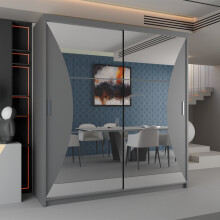 Modern Sliding Wardrobe With Mirror Doors Bedroom Storage 203cm Grey
