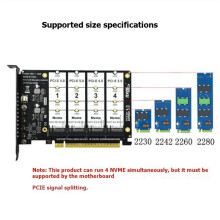 M.2 to PCI-E 4-Disk NVME Expansion Card PCIE X16 NVME M.2 M Key SSD Adapter Card Support 2230 2242 2260 2280