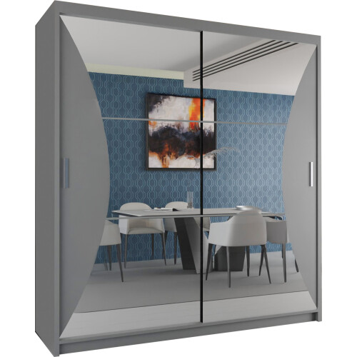 Modern Sliding Wardrobe With Mirror Doors Bedroom Storage 150cm Grey 1