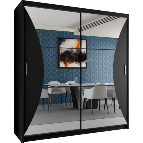 Modern Sliding Wardrobe With Mirror Doors Bedroom Storage 150cm Black 1