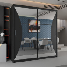 (Black, 203cm) Double Sliding Door Wardrobe