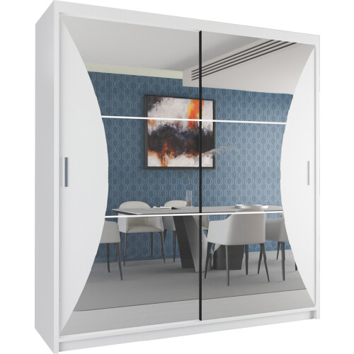Modern Sliding Wardrobe With Mirror Doors Bedroom Storage 203cm White 1