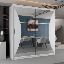 Modern Sliding Wardrobe With Mirror Doors Bedroom Storage 203cm White