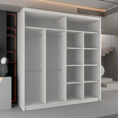Modern Sliding Wardrobe With Mirror Doors Bedroom Storage 203cm White 2