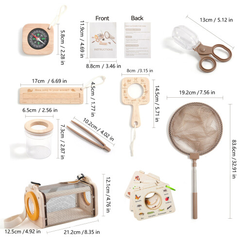 Wooden Childrens Animal Study Collection Includes Butterfly Net 2