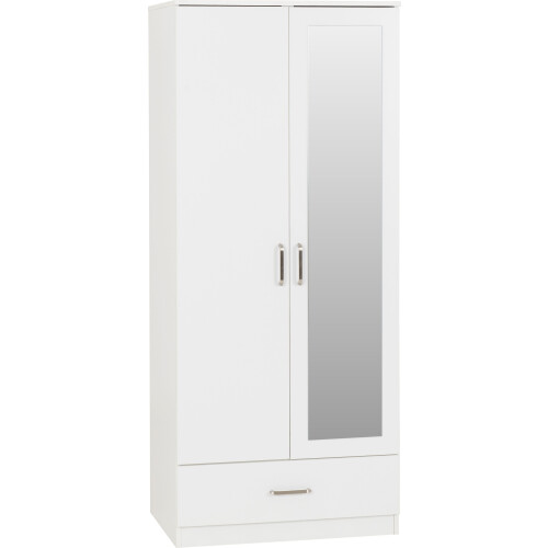 Seconique Dakota 2 Door 1 Drawer Mirrored Wardrobe - White 2