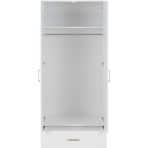 Seconique Dakota 2 Door 1 Drawer Mirrored Wardrobe - White 1