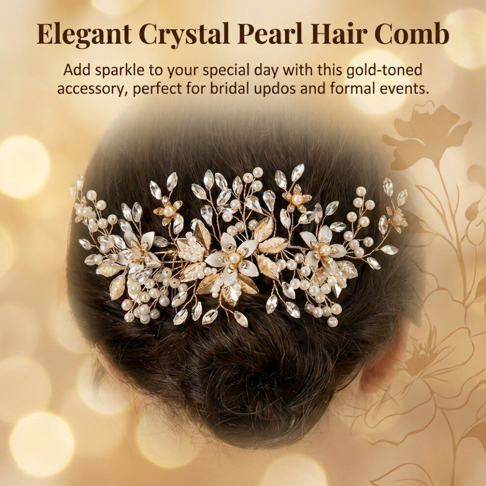 Roc-Electron (Gold) Elegant Pearl Rhinestone Hair Comb For Women