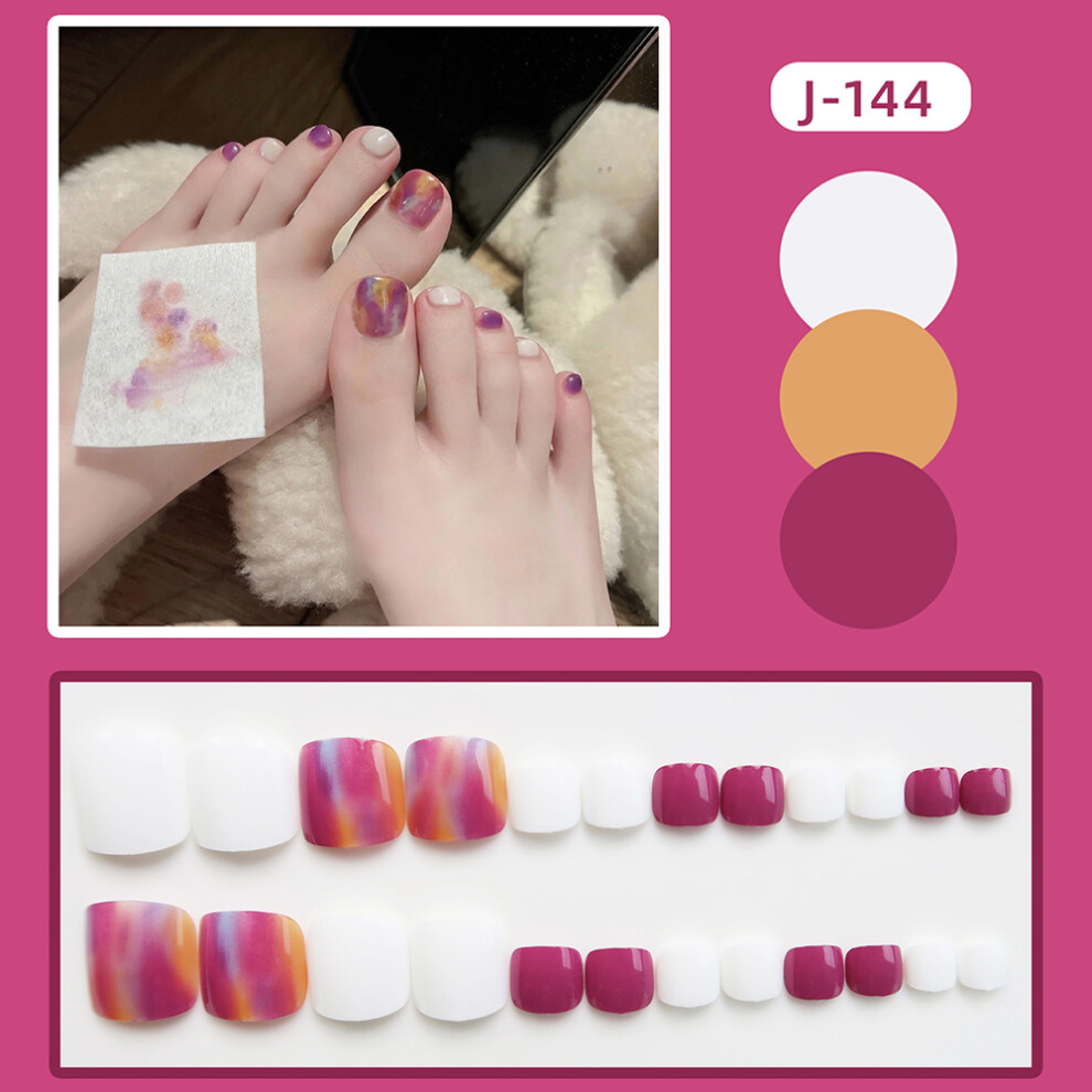 Creation-3C (Jelly Glue Model) 24Pcs Glossy False Nails White Purple For Women