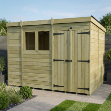11 x 7 Pent Shed Tanalised (Double Door, With Windows)
