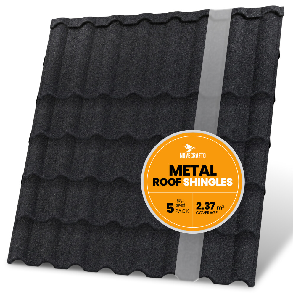 Novecrafto (Graphite) Metal Roof Shingles, 5 Pack, 2.37M² - Stone Coated Galvanised Roofing Tiles
