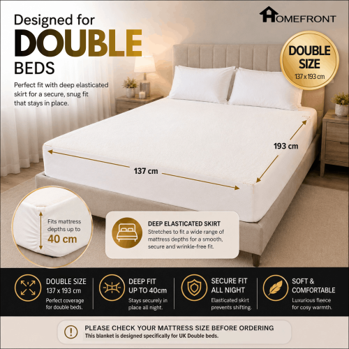 (Fleece, Double) Homefront Heated Electric Blanket Machine Washable 1