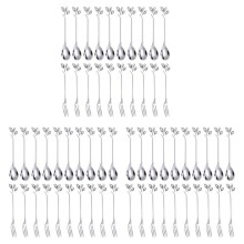 Dessert LöFfel Gabel Set, 60 StüCk 4,7 Zoll Kuchen Gabel, Kaffee LöFfel, Kreative Silber Blatt Frucht Gabel, (30 LöFfel + 30 Gabel)