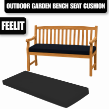 (2 seater- 123 x 39 x 6 cm)Black Replacement Outdoor Bench Cushion Black Thick Garden Seat Pad