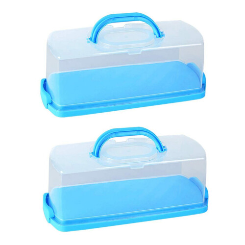 2X Portable Bread Box with Handle Loaf Cake Container Plastic Rectangular Food Storage Keeper Carrier 13Inch