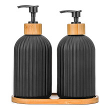 14Oz Glas-Seifenspender mit Holztablett, 2-Teiliges Hand- und SpüLmittelspender-Set, KüChe, Badezimmer, Bauernhaus-Dekor