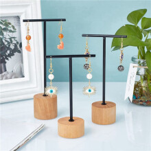 6Pcs T Bar Earring Display Stand with Wooden Base Jewelry Holders Hanging Jewelry Organizer for Photography Props A