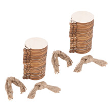 100Pcs DIY Wooden Round Bauble with 50Pcs Twines to Paint, Unfinished Christmas Hanging Ornaments Natural