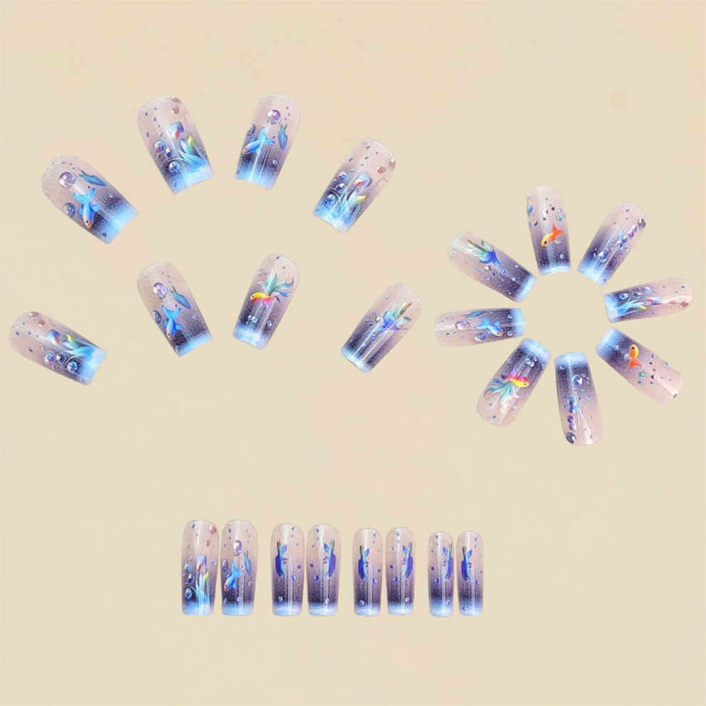 Phui-Pet-Supplies 24Pcs French Blue Tip Fake Nails, Natural & Durable