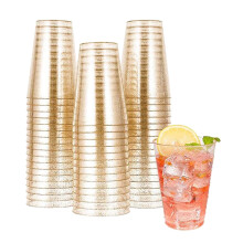 50 Stück 10Oz Gold Plastik Becher, Einweg Gold Glitter Plastik Becher, Klare Plastik Becher Becher, Hochzeitstassen Party Becher