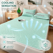 (Mint Green, 180x200cm) Summer Cooling Luxurious Cooling Mat, Soft Skin-Friendly Breathable Cool Waffle Cooling Pad Single Double Bed Adaptable