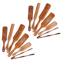 12 Stück Holz Spurtle Set, Teak Spurtle Set Hitze Beständiges Holz Spatel Koch Geschirr Set Antihaft Holz LöFfel