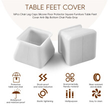 16Pcs Chair Leg Caps Silicone Floor Protector Square Furniture Table Feet Cover Anti-Slip Bottom Chair Pads-Gray