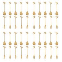20Spoon+20Forks Stainless Steel Leaf Coffee Cake Spoon Fork Dessert Spoons, Stirring Teaspoon Set Golden