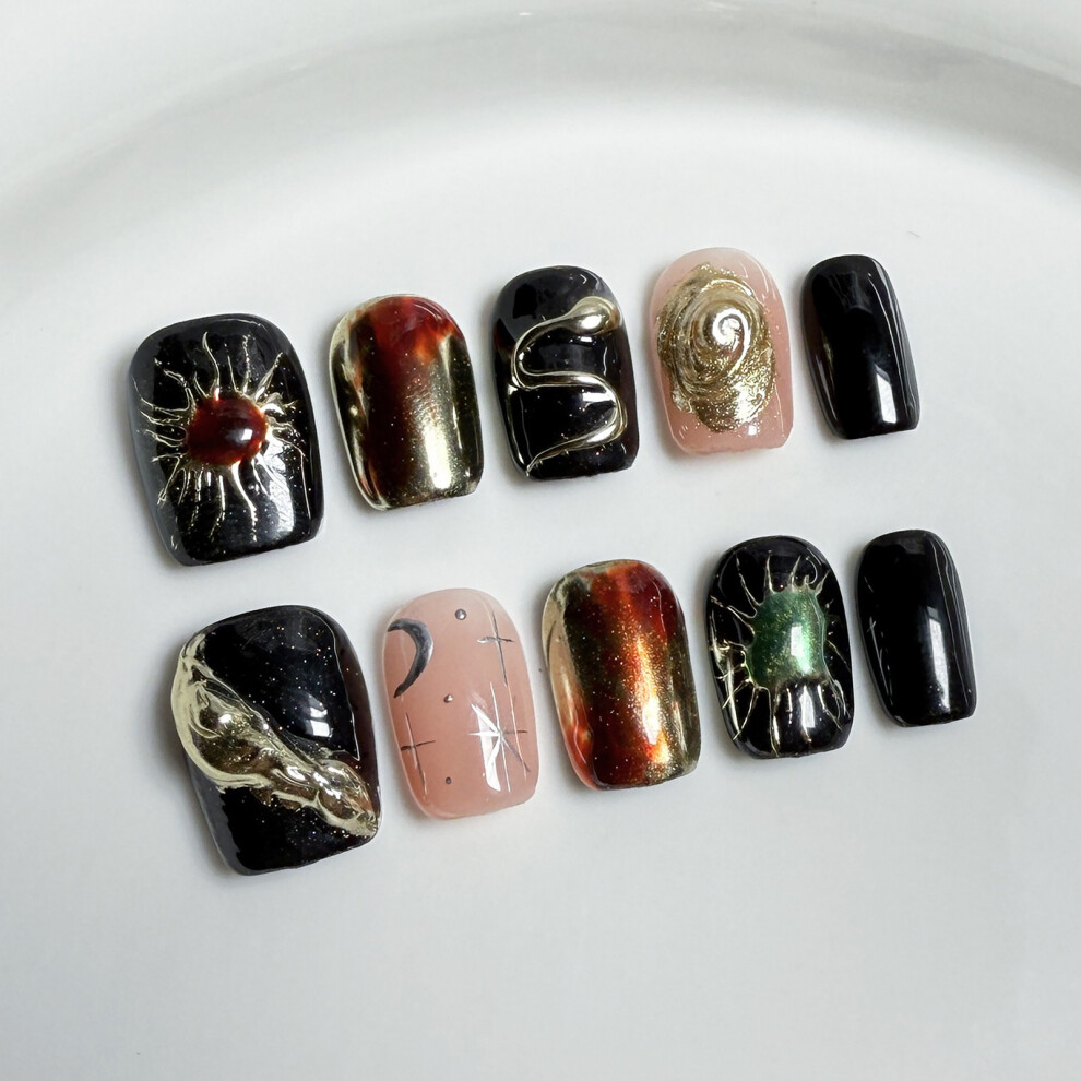 Creation-3C Gold Pattern Fake Nails - Odorless & Comfortable