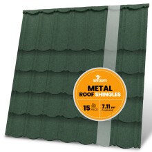 (Green) Metal Roof Shingle, Pack of 15 Pcs Covers 88.5 sq ft (7.11 sqm) Galvanised Zinc Stone Coated Sheets
