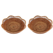 2X Handgewebter Rattan Aufbewahrung Korb Obst Korb Weiden Geflechtes Tablett Restaurant Kleiner Behälter Haus Dekoration S-23X5,5 cm
