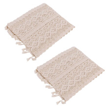 2X Elegante Runner da Tavolo Nel Macramè Nel Pizzo All'Uncinetto Color Crema con Nappe per Decorazioni Rustiche