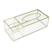 Gold Tissue Box Rectangular Clear Glass Paper Tissue Box for Home Tissue Dispenser Geometric Glass Tissue Box